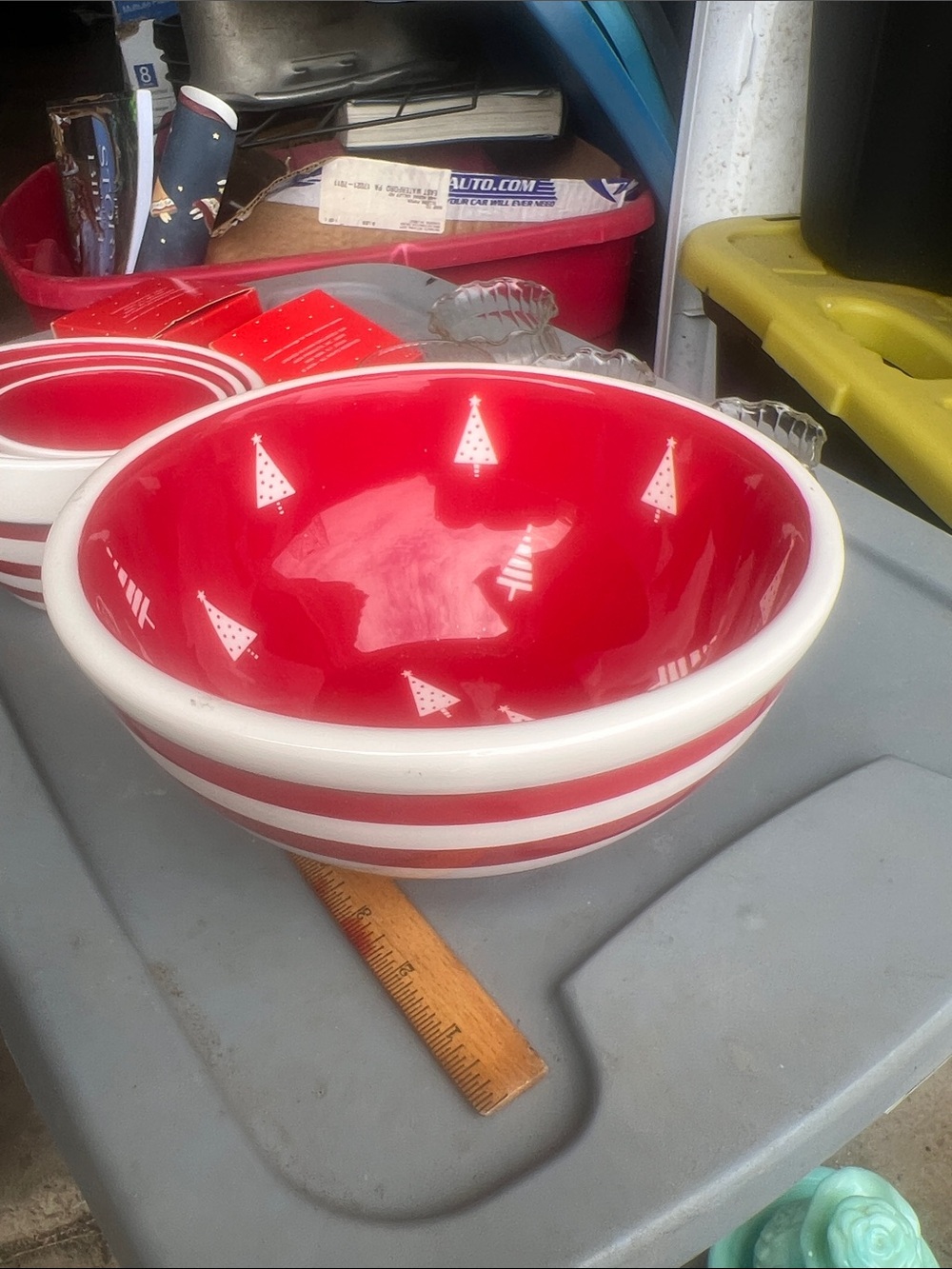 Vi tage Red & White Striped Holiday Serving Bowl